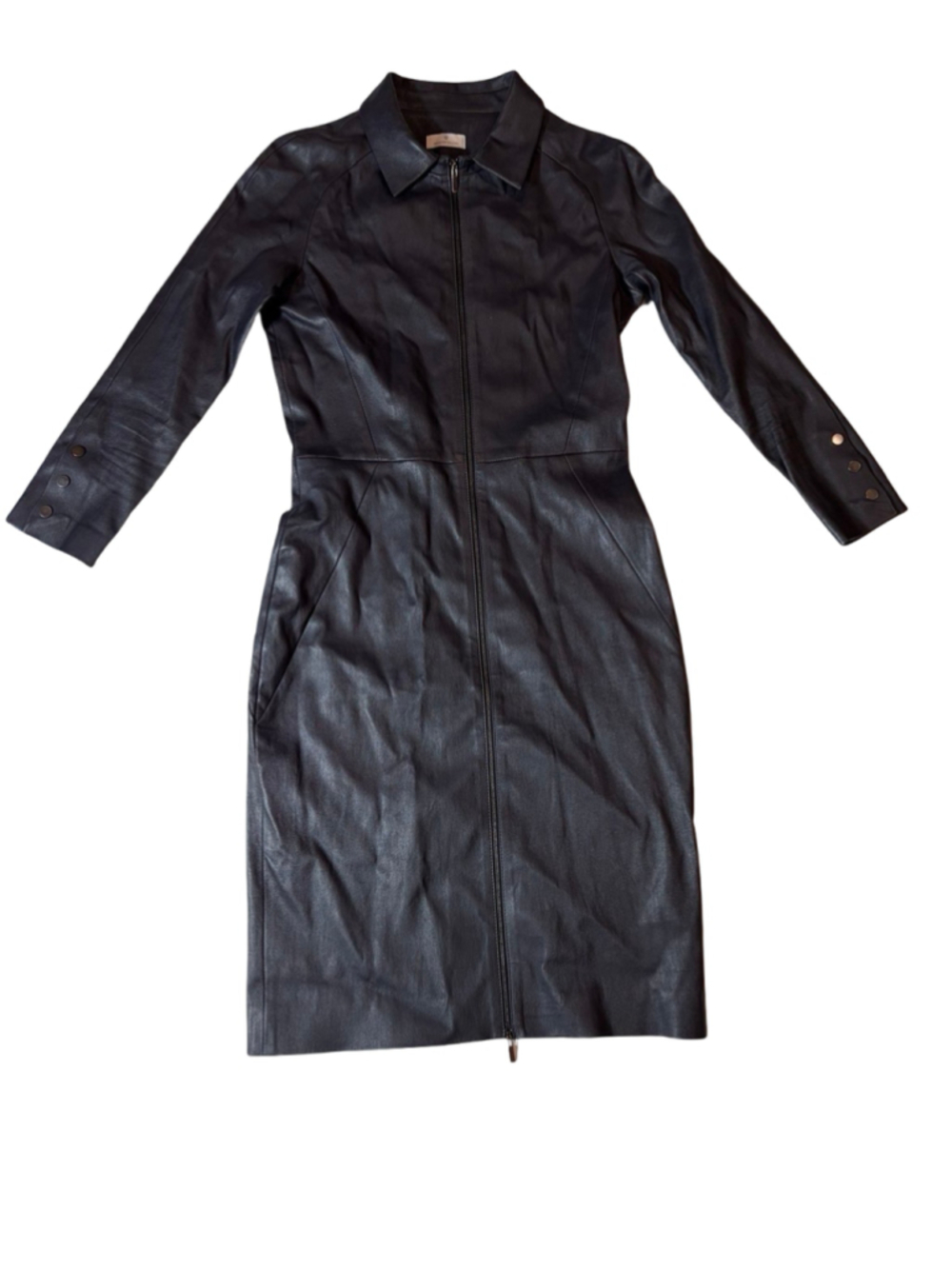 Maison Ullens Black Lambskin Leather Dress Zip Front Long Sleeve France 42